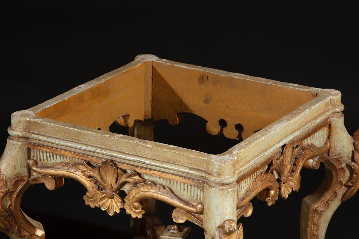 Pair Of Lacquered Wooden Stools With Marble Top-photo-4