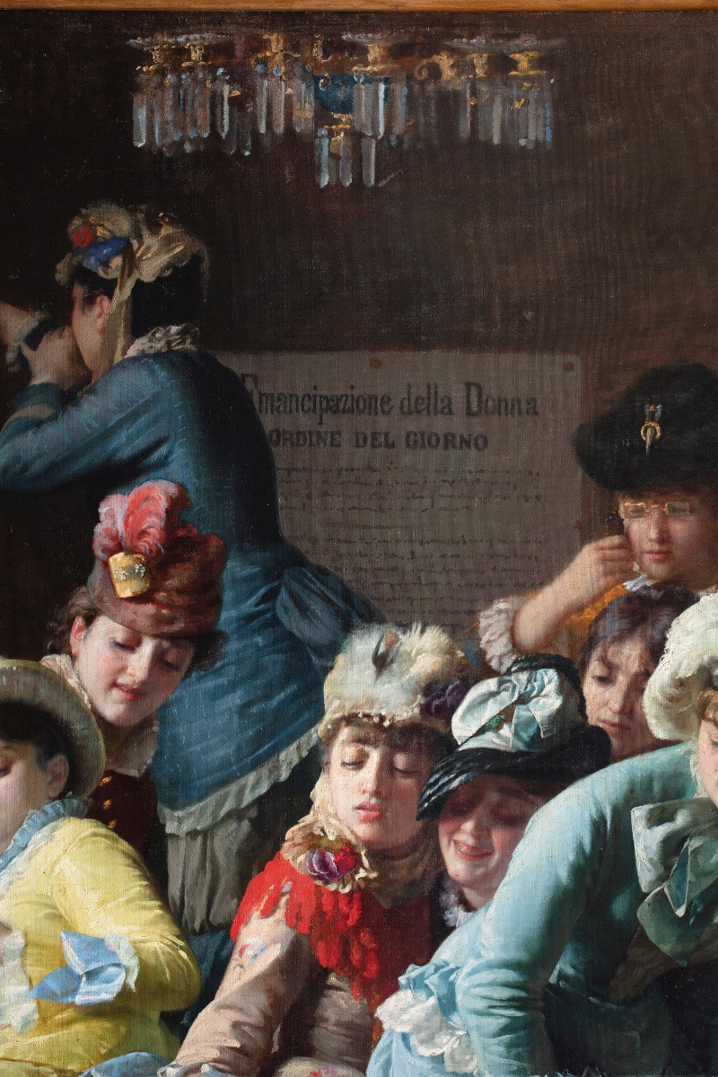 Painting By Pietro Saporetti (1832-1893), "emancipation Of Women"-photo-1