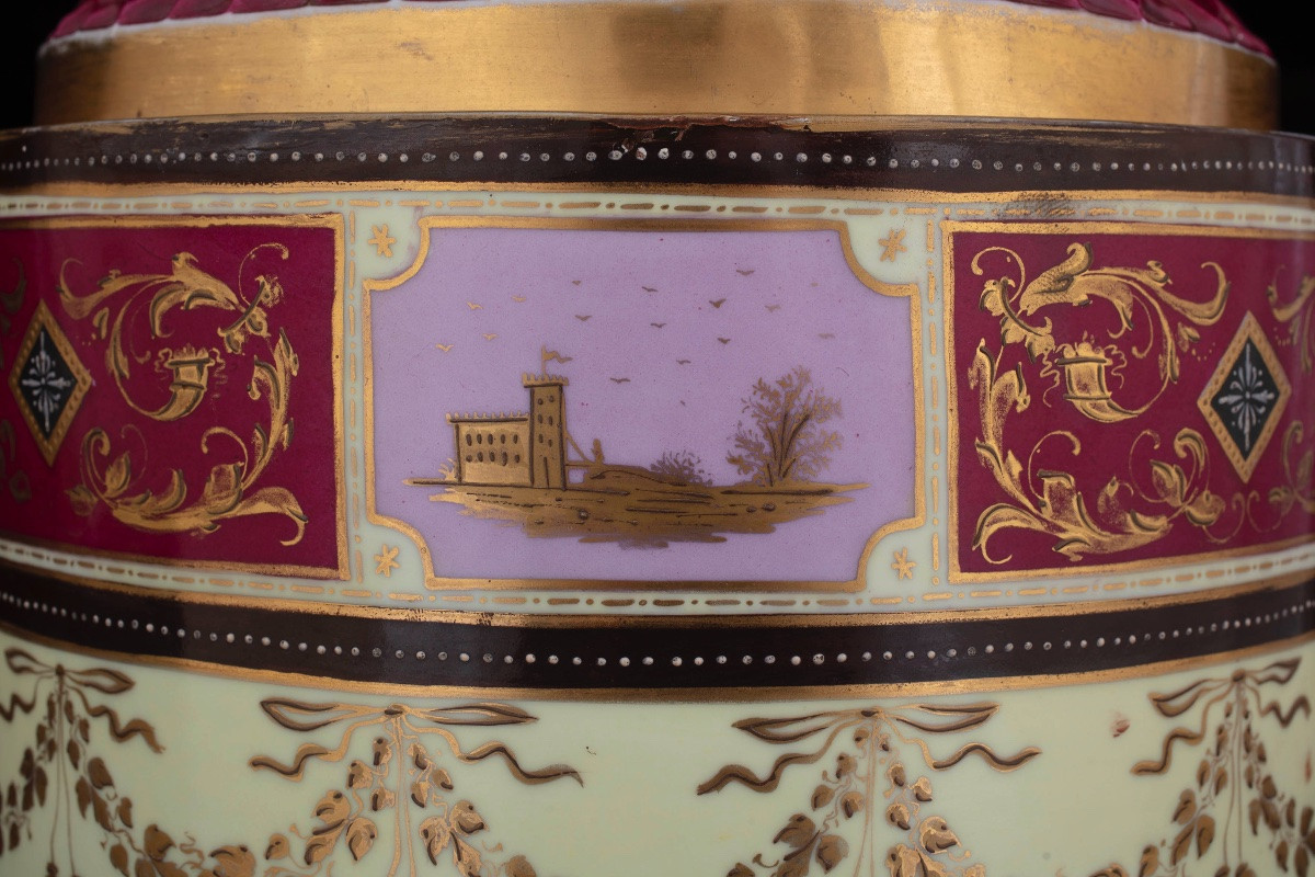 Pair Of Large Polychrome Porcelain Vases, Viennese Manufacture-photo-2