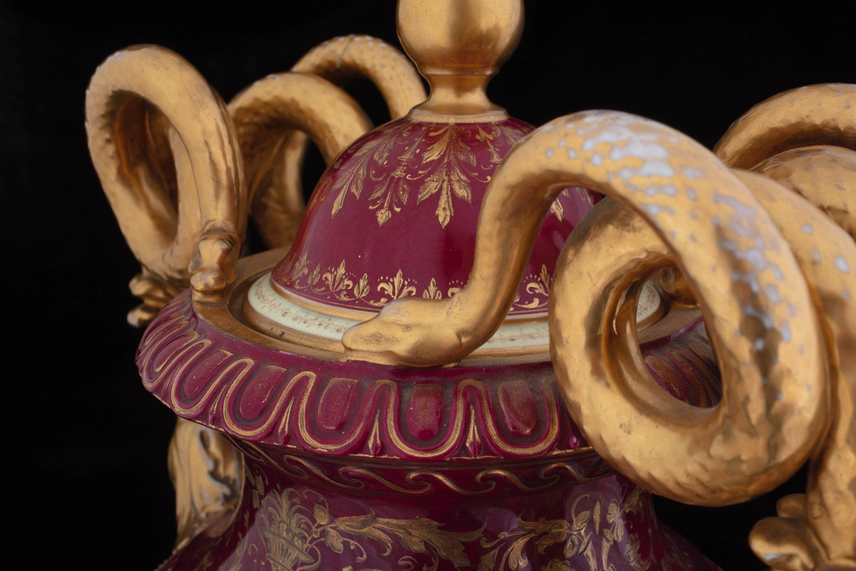 Pair Of Large Polychrome Porcelain Vases, Viennese Manufacture-photo-5