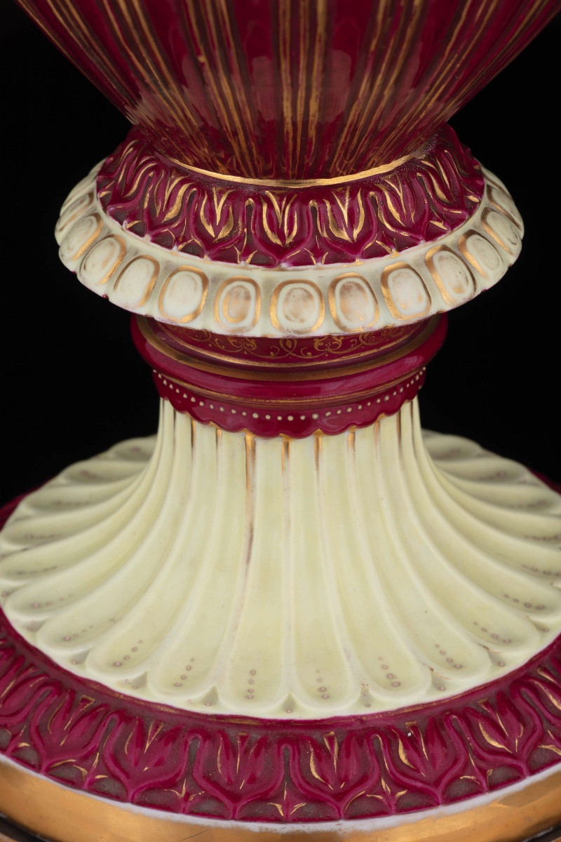 Pair Of Large Polychrome Porcelain Vases, Viennese Manufacture-photo-6