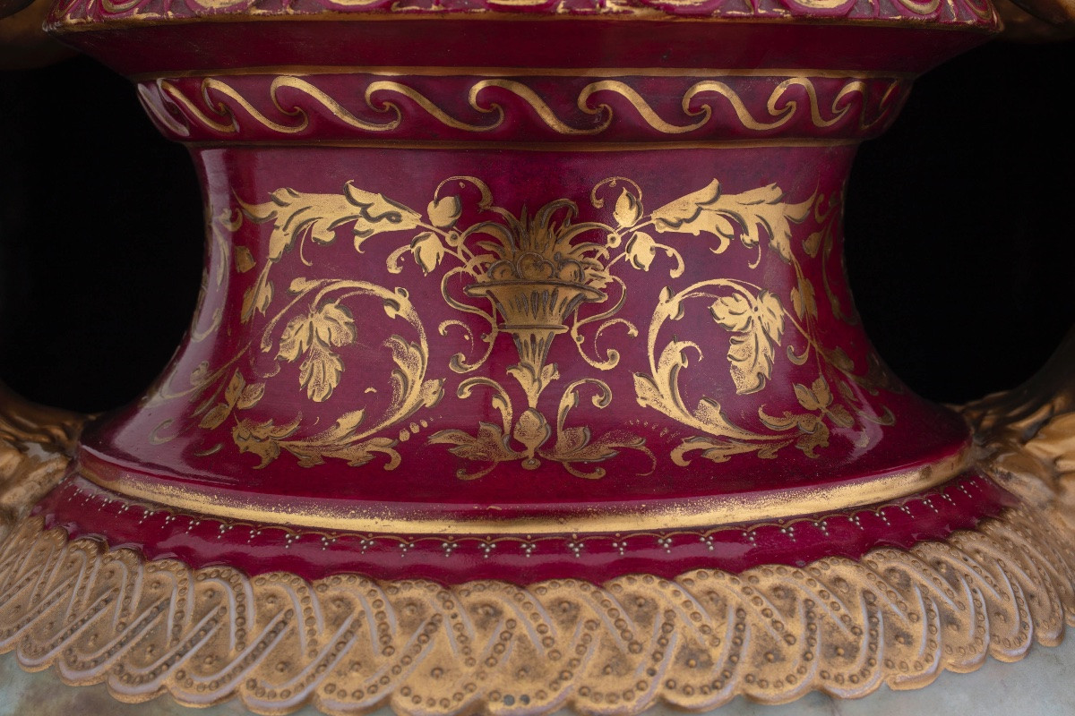 Pair Of Large Polychrome Porcelain Vases, Viennese Manufacture-photo-7