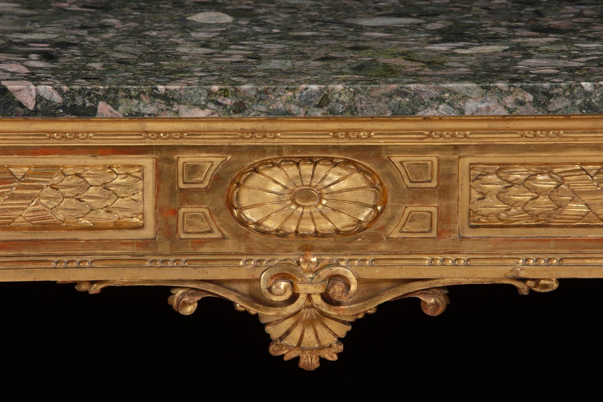 Pair Of Consolles In Gilded And Carved Wood With A Granite Top, Louis XVI -photo-4