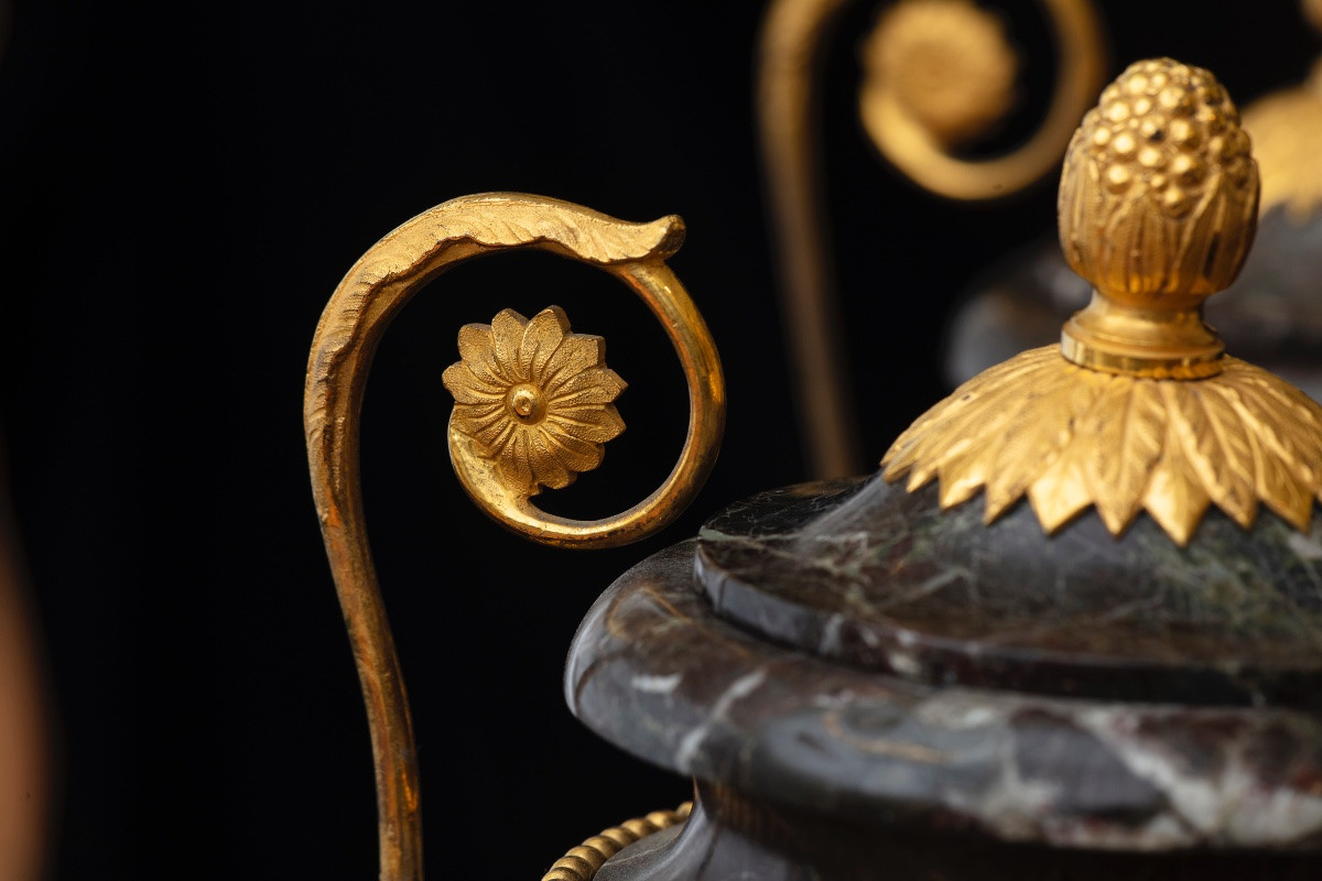 Paire de vases Louis XVI importants en marbre rouge de Levant-photo-2