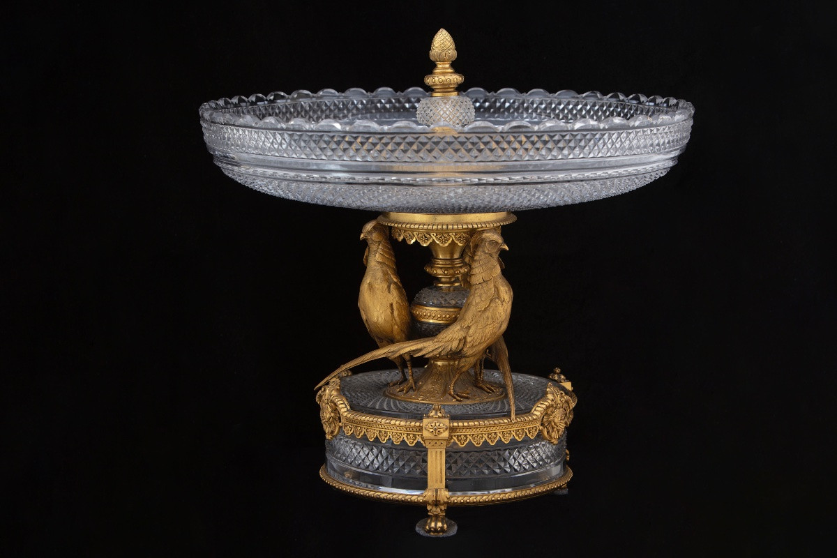 Centre de table en cristal et bronze doré finement ciselé, seconde moitié du XIXe siècle-photo-2