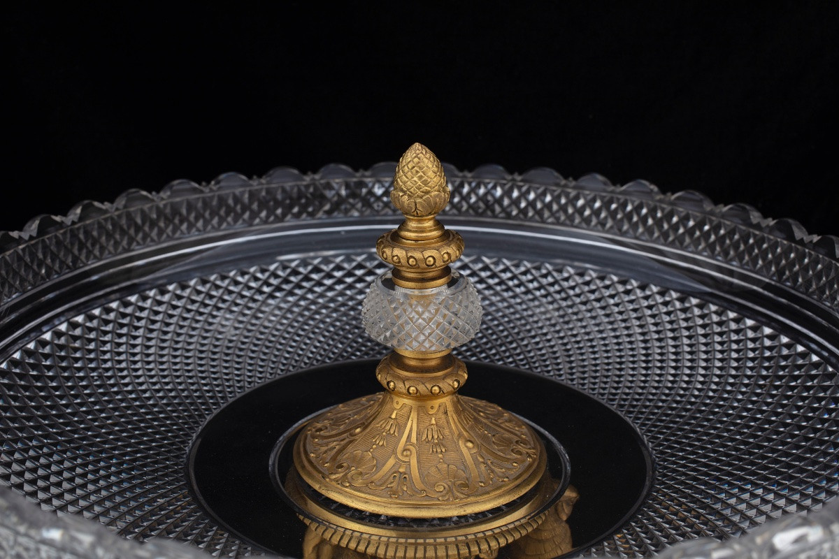 Centre de table en cristal et bronze doré finement ciselé, seconde moitié du XIXe siècle-photo-4