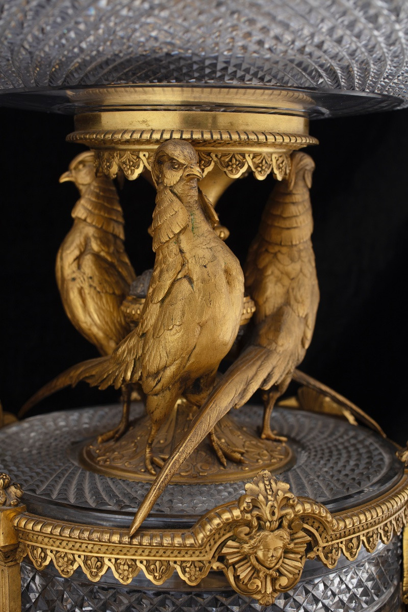 Centre de table en cristal et bronze doré finement ciselé, seconde moitié du XIXe siècle-photo-3