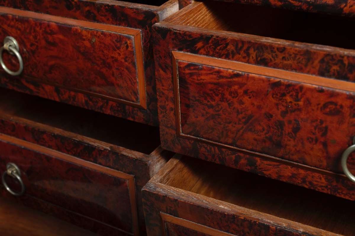 Paire de cabinets à monnaie anciens en placage de loupe d'érable sycomore, début XVIIIe siècle-photo-6