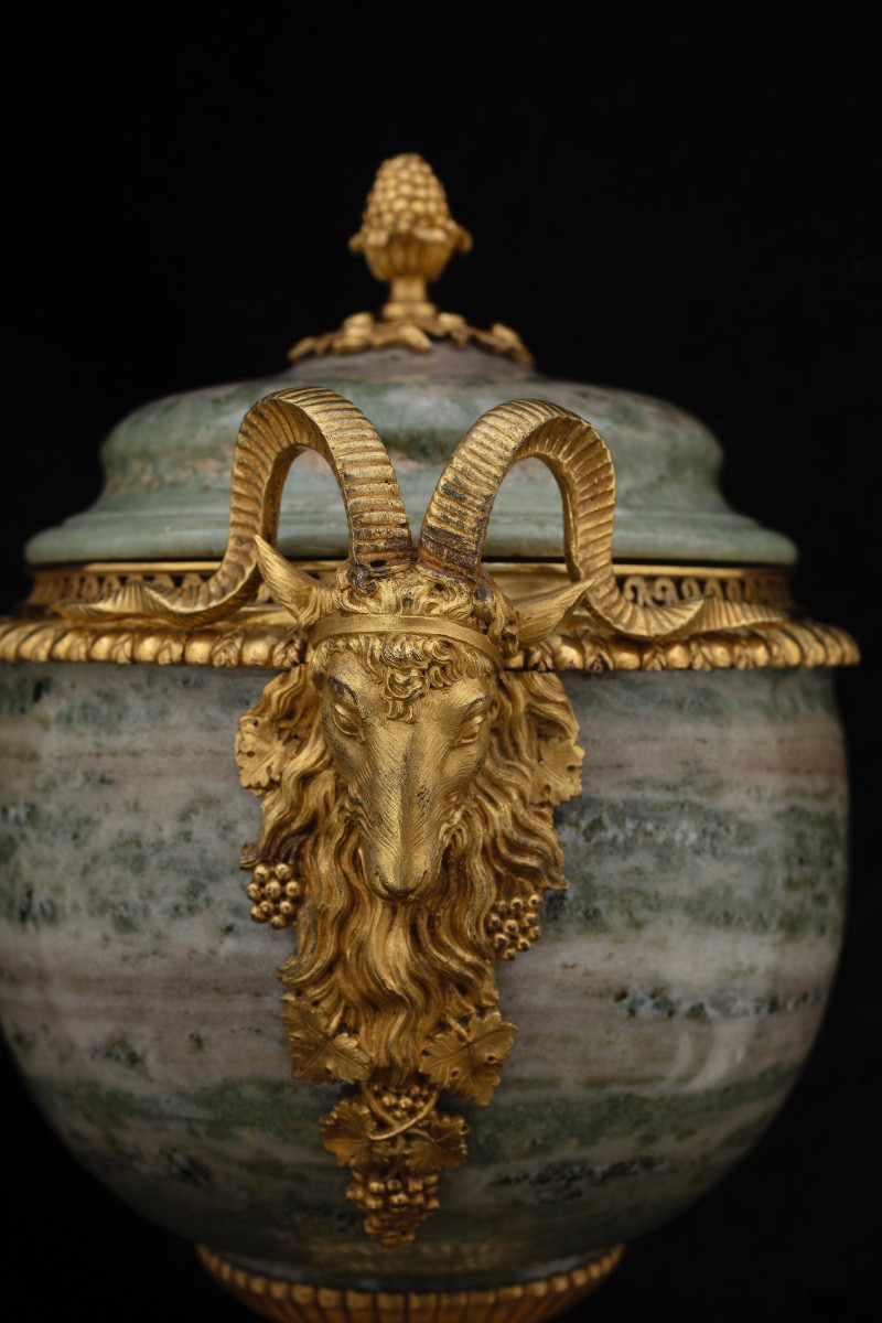 Triptych Of Vases In Swedish Green Marble And Gilded Bronze, France, Mid-19th Century-photo-2