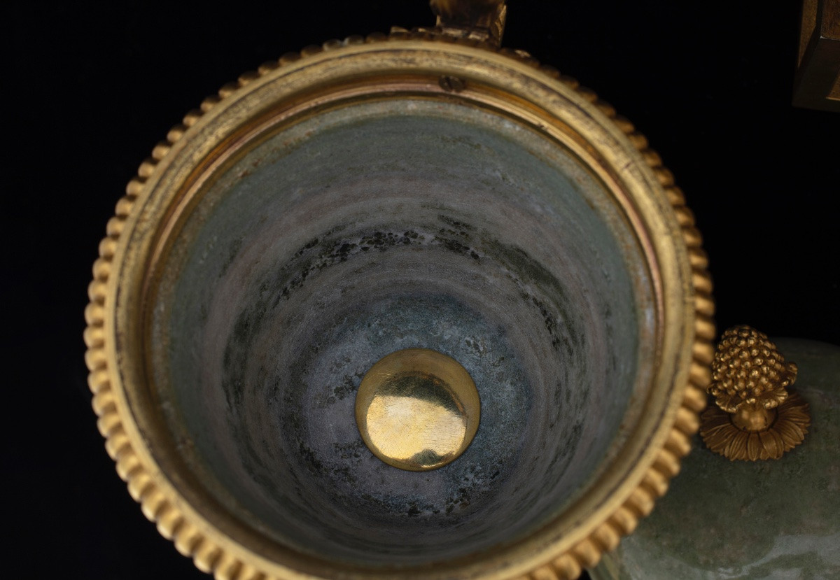 Triptych Of Vases In Swedish Green Marble And Gilded Bronze, France, Mid-19th Century-photo-5