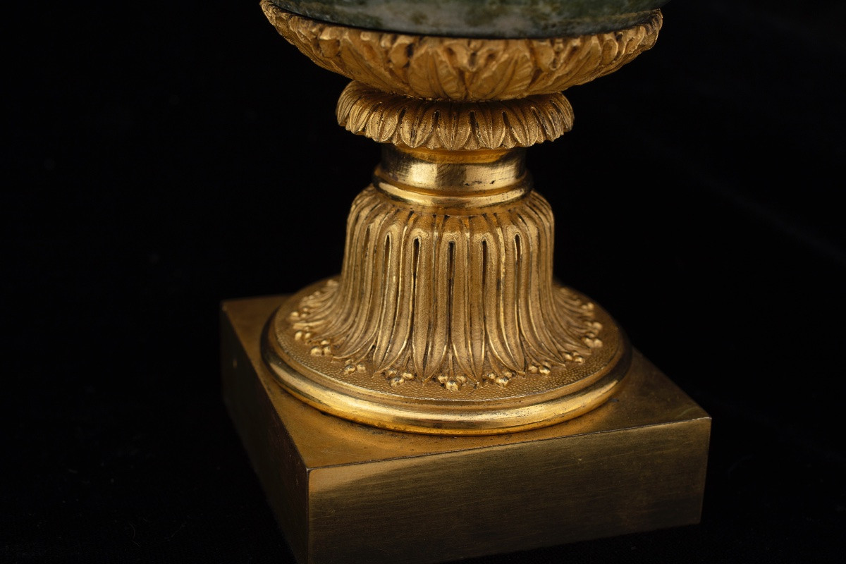 Triptych Of Vases In Swedish Green Marble And Gilded Bronze, France, Mid-19th Century-photo-7