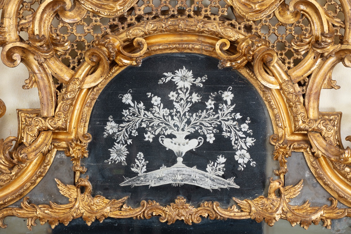 Grand miroir sculpté orné de paons, vers 1745 -photo-2