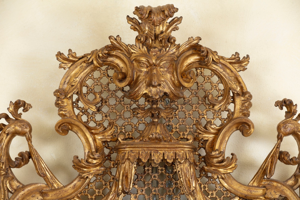 Grand miroir sculpté orné de paons, vers 1745 -photo-3