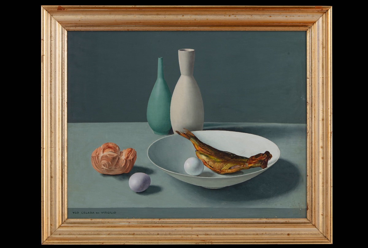 Ugo Celada Da Virgilio (1895 –  1995), Composition With Bottles, Fish, And Eggs, 1950s
