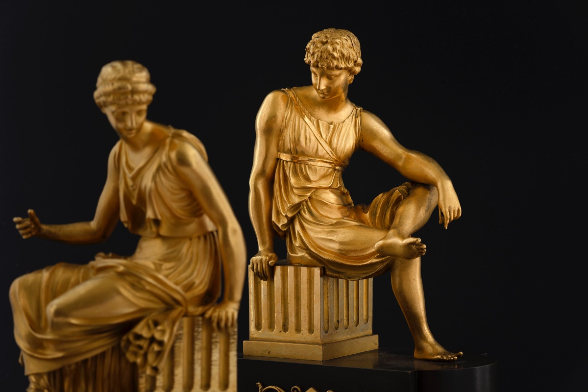 Deux sujets en bronze à patine brune et dorée d'époque Empire-photo-2