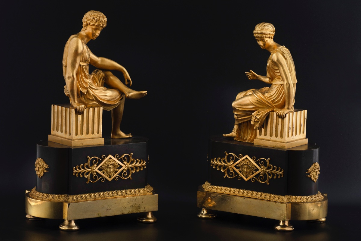 Deux sujets en bronze à patine brune et dorée d'époque Empire-photo-2
