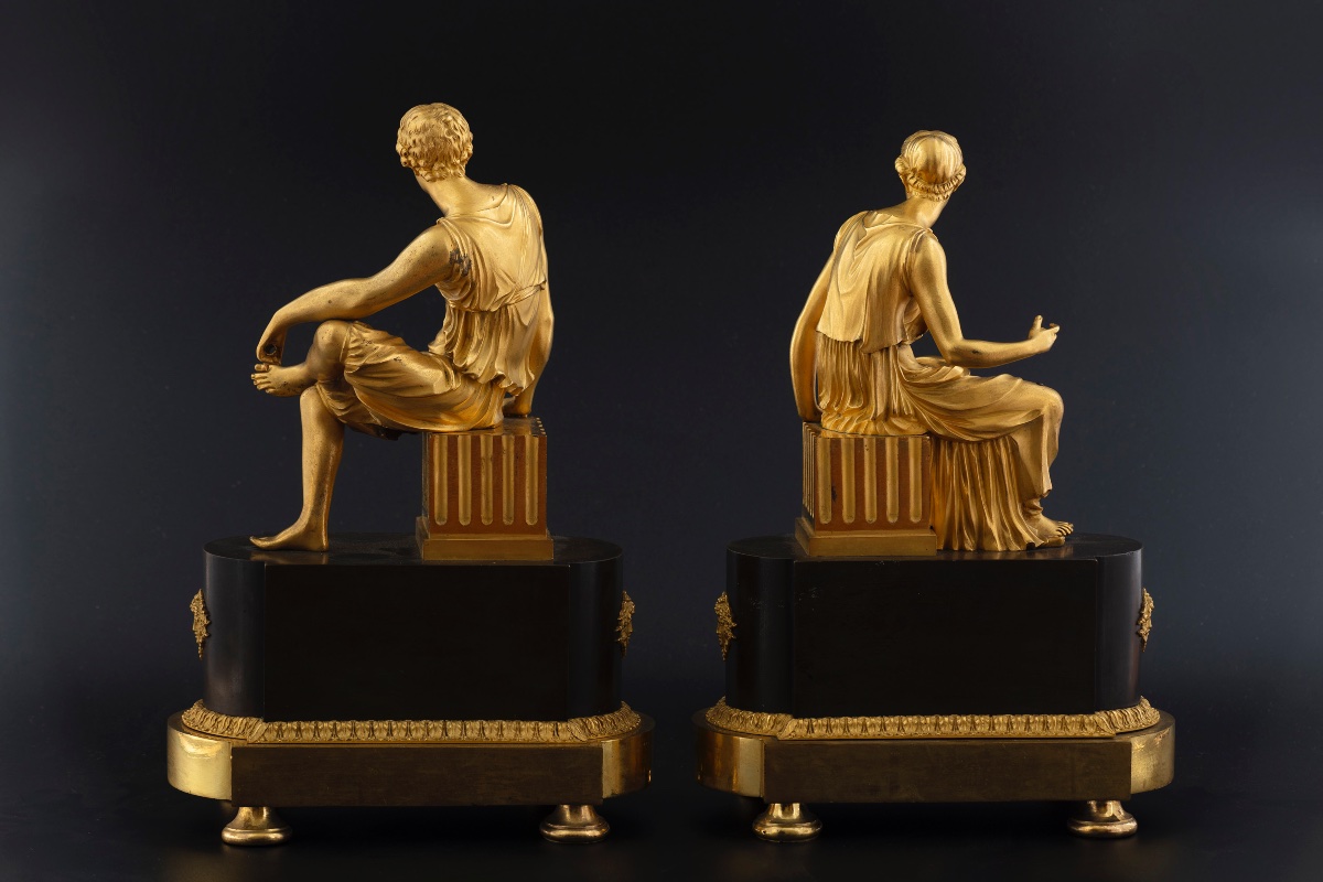 Deux sujets en bronze à patine brune et dorée d'époque Empire-photo-4