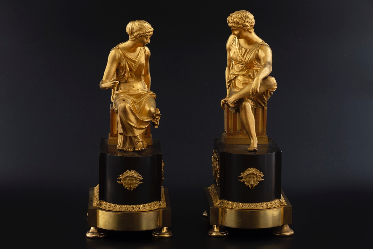 Deux sujets en bronze à patine brune et dorée d'époque Empire-photo-5