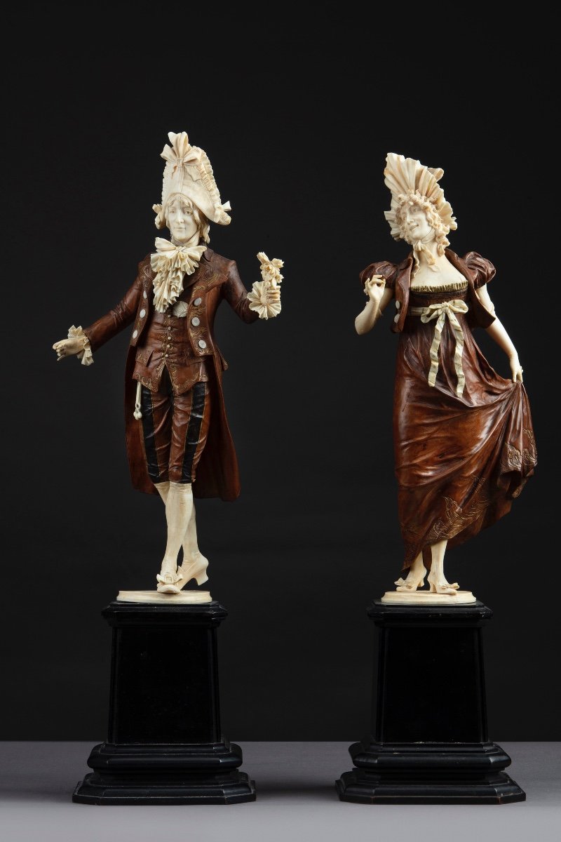 Pair Of 19th Century Ivory And Wood Sculptures