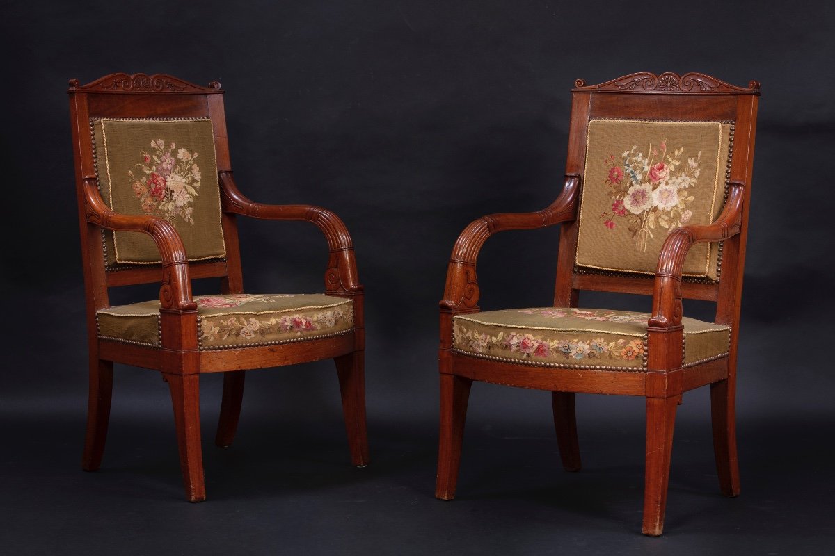 Pair Of Charles X Mahogany Armchairs-photo-2