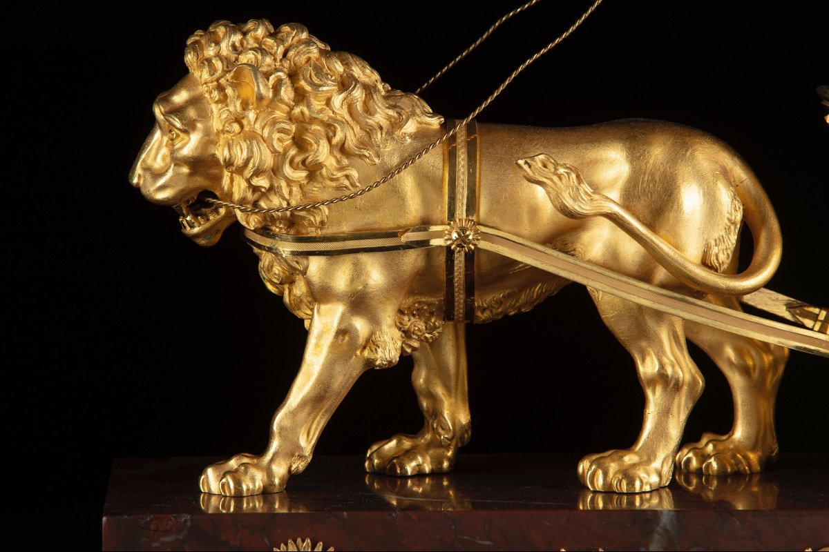 Pendule à Char Tiré Par Un Lion Signée Leroy à Paris-photo-3