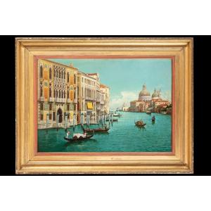 Oil Painting On Canvas Depicting A View Of Venice