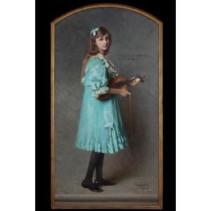 Vittorio Matteo Corcos (1859 – 1933), «Portrait de Vivien Chartres avec son violon»