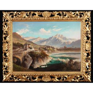 Paire de tableaux de Ferdinand Feldhütter (1842-1898) représentant des paysages de montagne
