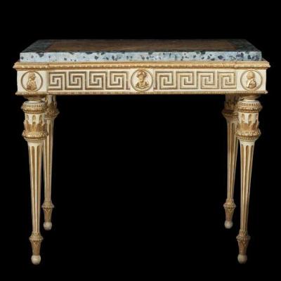 Antique Neoclassical Lacquered And Gilded Console