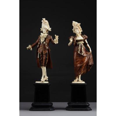 Pair Of 19th Century Ivory And Wood Sculptures