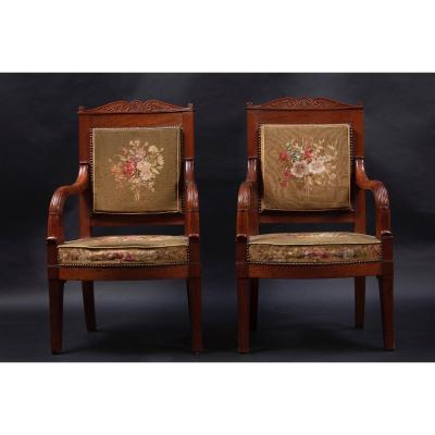 Pair Of Charles X Mahogany Armchairs