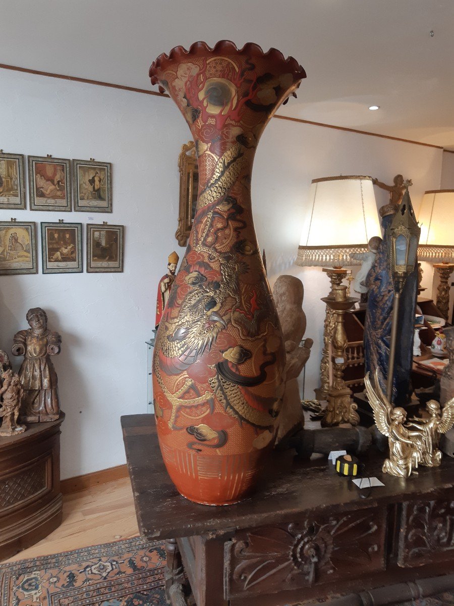 Very Large Japanese Meiji Lacquered Porcelain Vase-photo-2