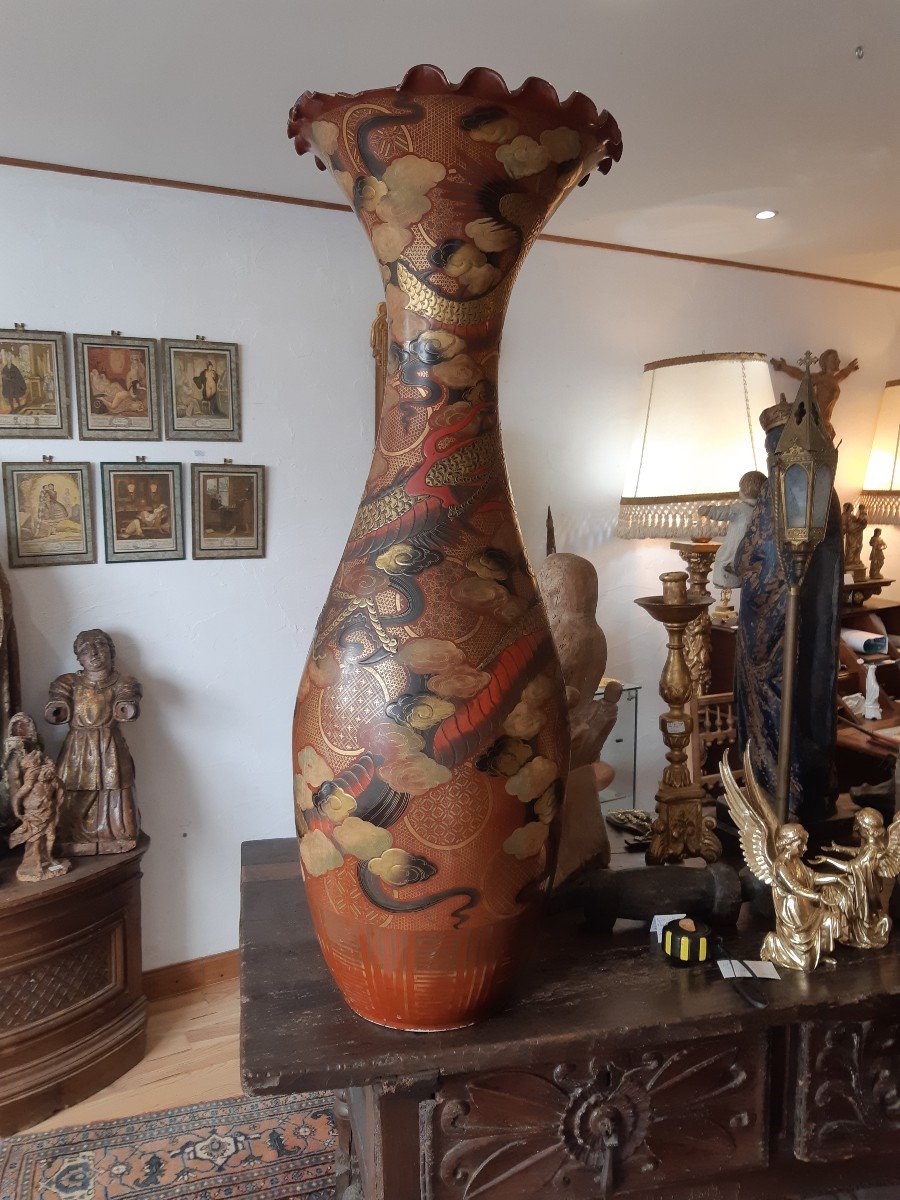 Very Large Japanese Meiji Lacquered Porcelain Vase-photo-3