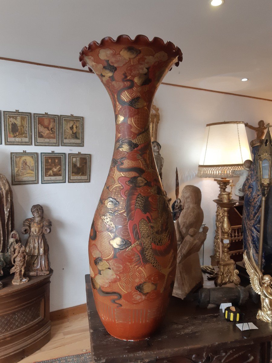 Very Large Japanese Meiji Lacquered Porcelain Vase
