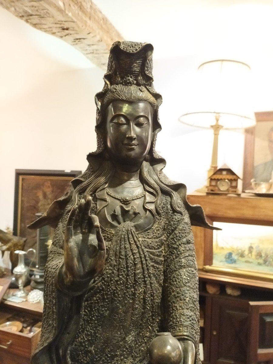 Japon Très Grande Guan Yin En Bronze, Meiji 19eme Siècle -photo-4