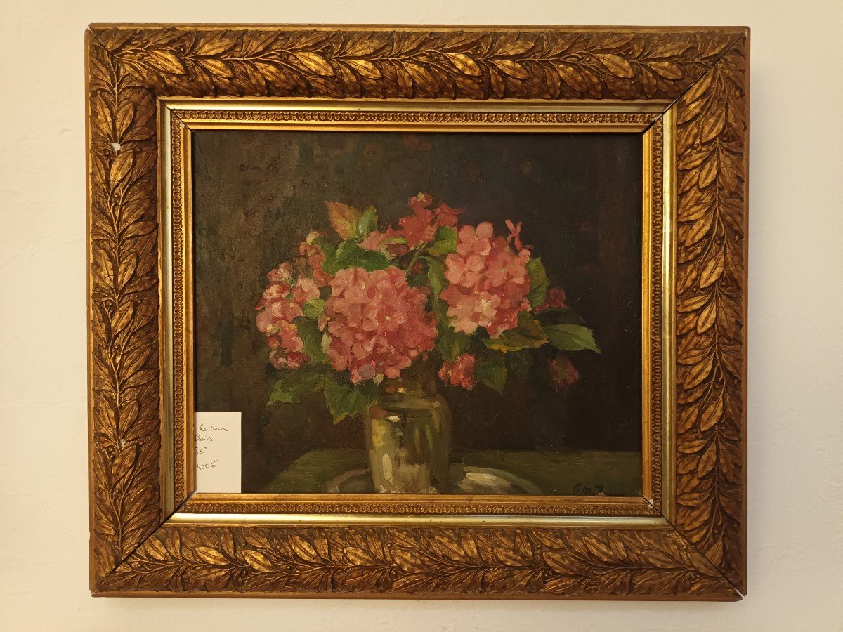 Bouquet Of Hydrangea Oil On Panel Signed M.dupouy