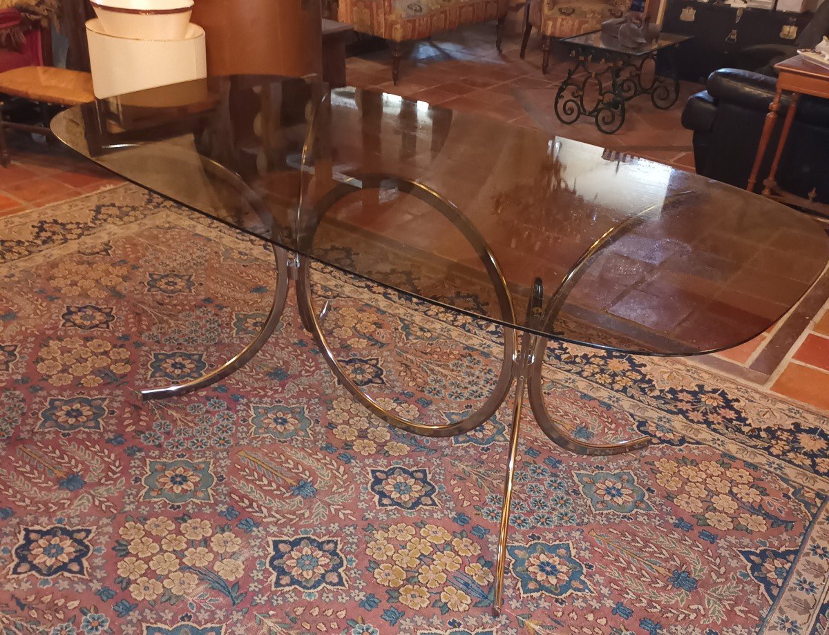 Gastone Rinaldi Pour Rima     70s Glass And Chrome Table