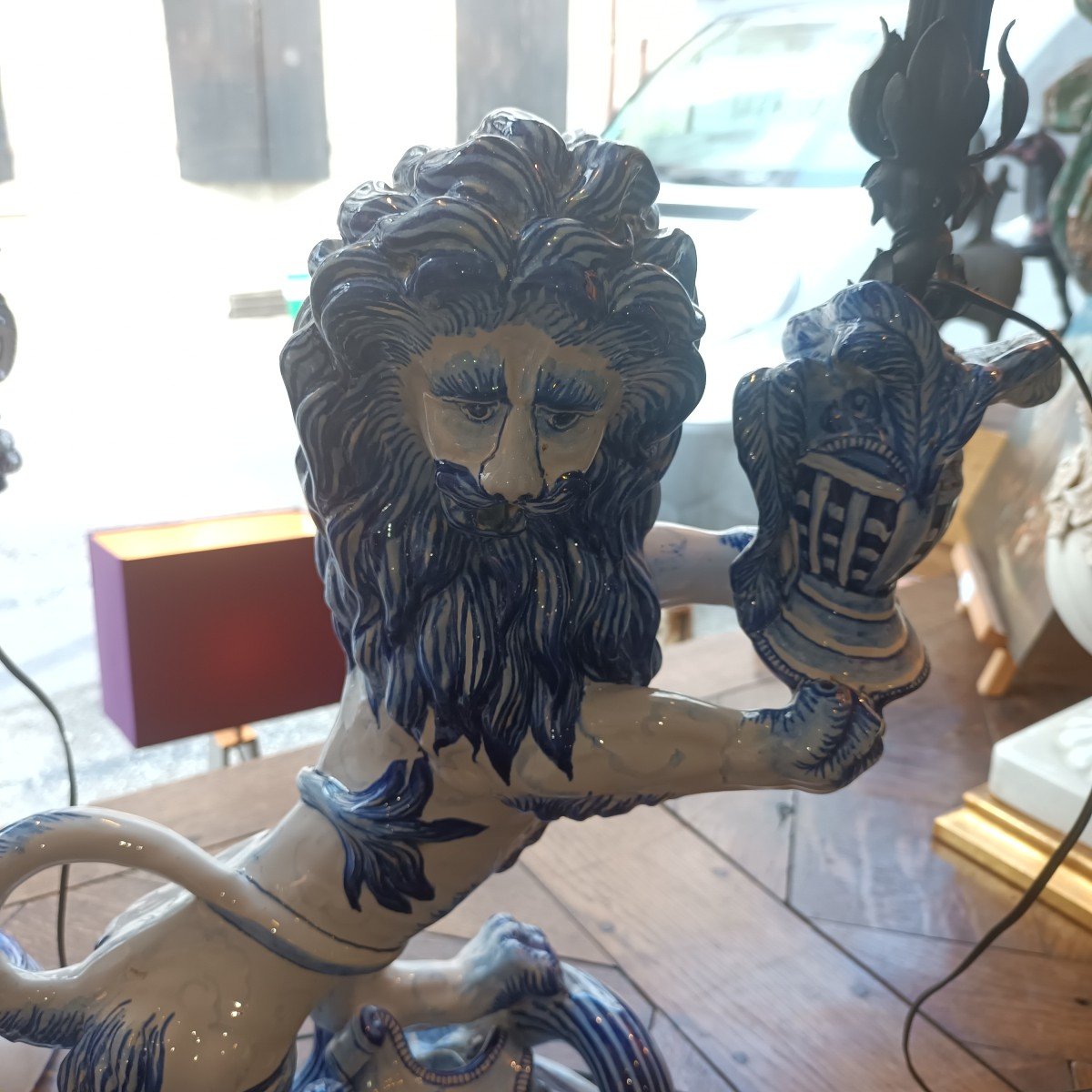 Saint Clément Pair Of Candlesticks In The Shape Of Lions After Emile Gallé-photo-7