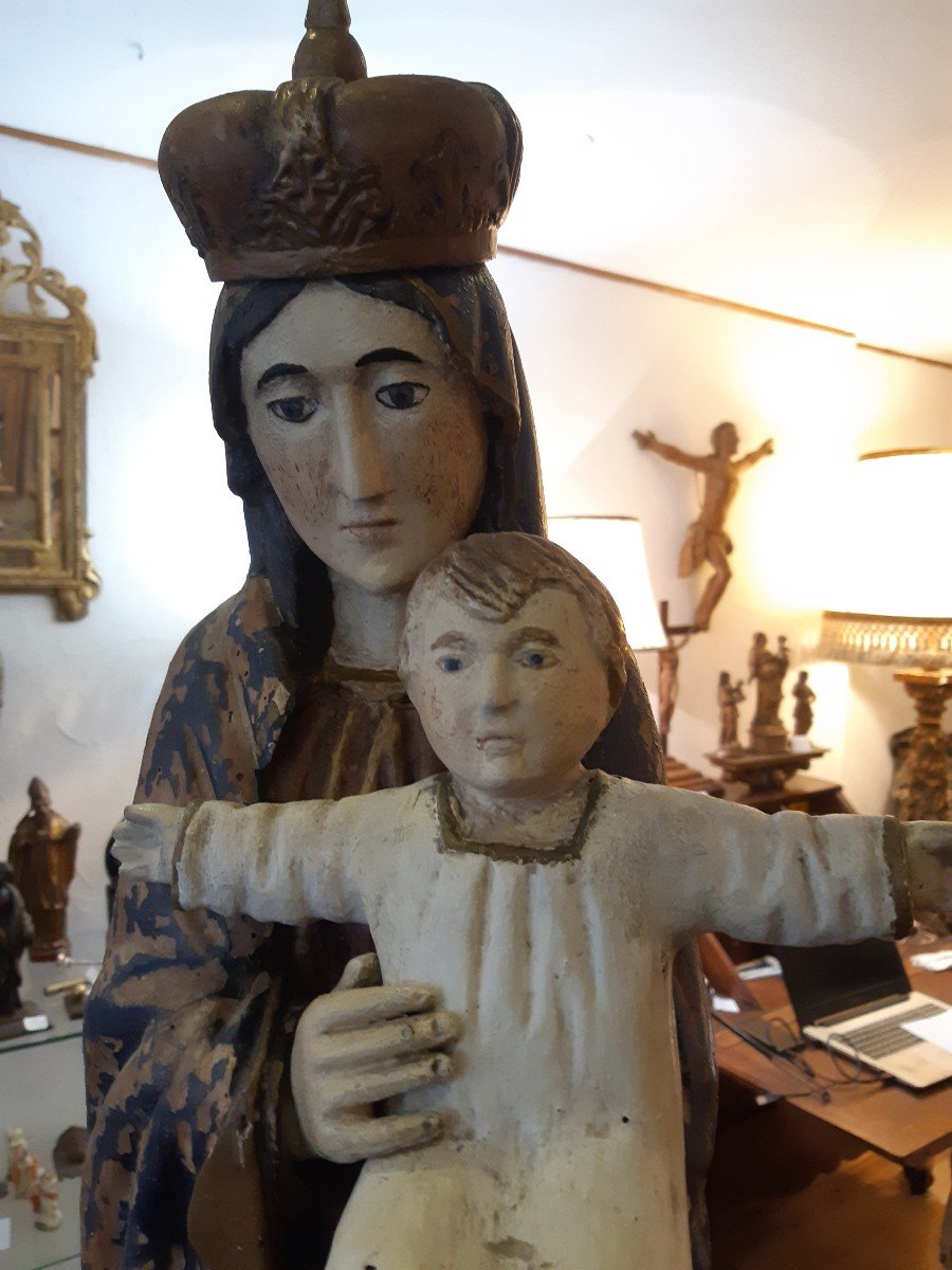 Grande Vierge à l'Enfant En Bois Polychrome Fin 18eme Début 19eme Siecle-photo-4