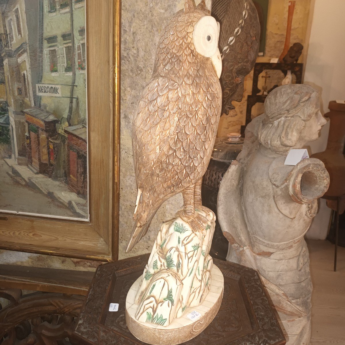 Chine Statue De Hibou En Plaquettes d'Os-photo-2