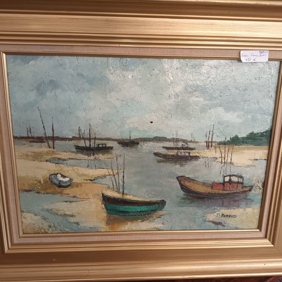 Tableau Huile Sur Bois "bassin d'Arcachon " Signé M. Renaud