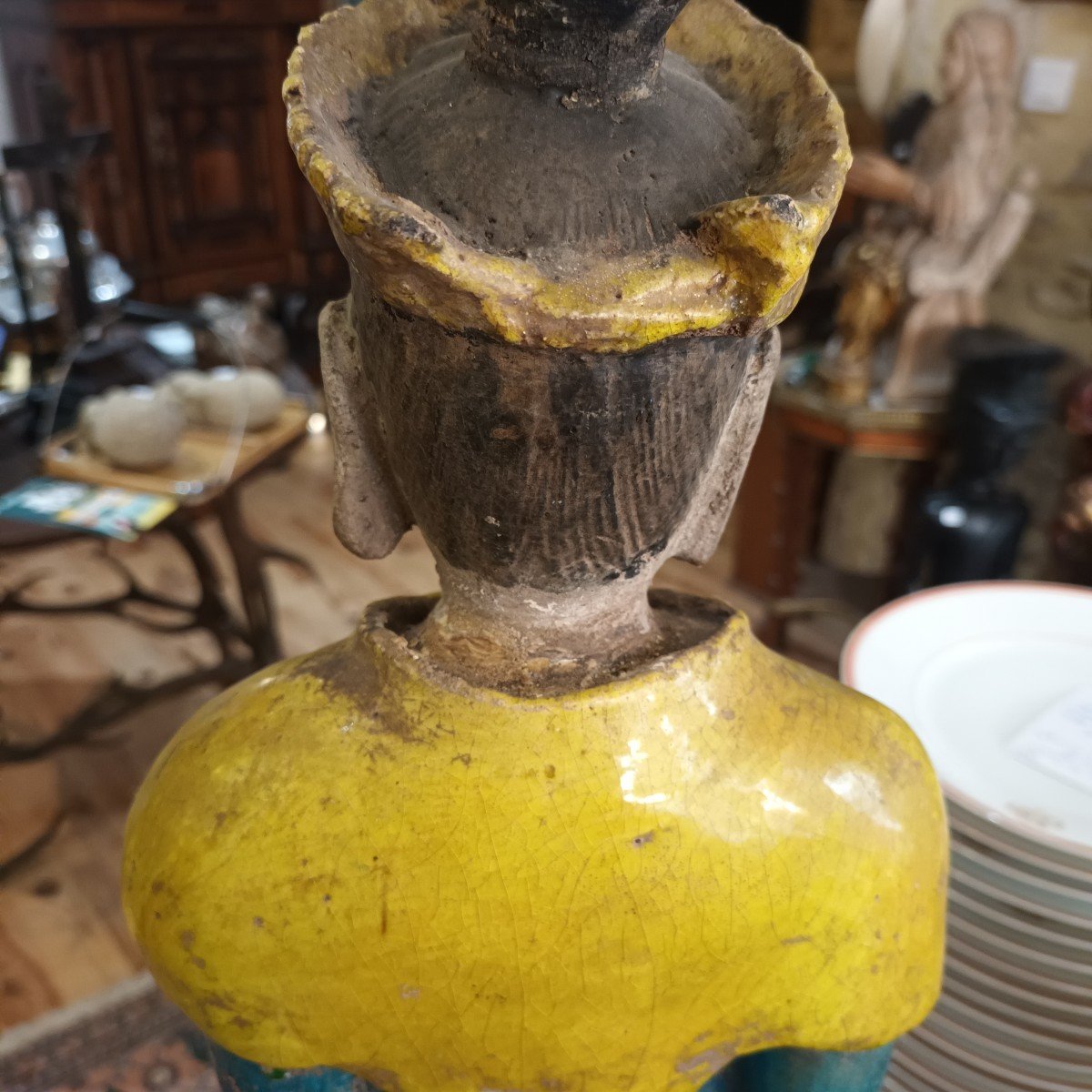 Chine: Grande Statue De Déesse En Terre Cuite 18eme Siècle-photo-5