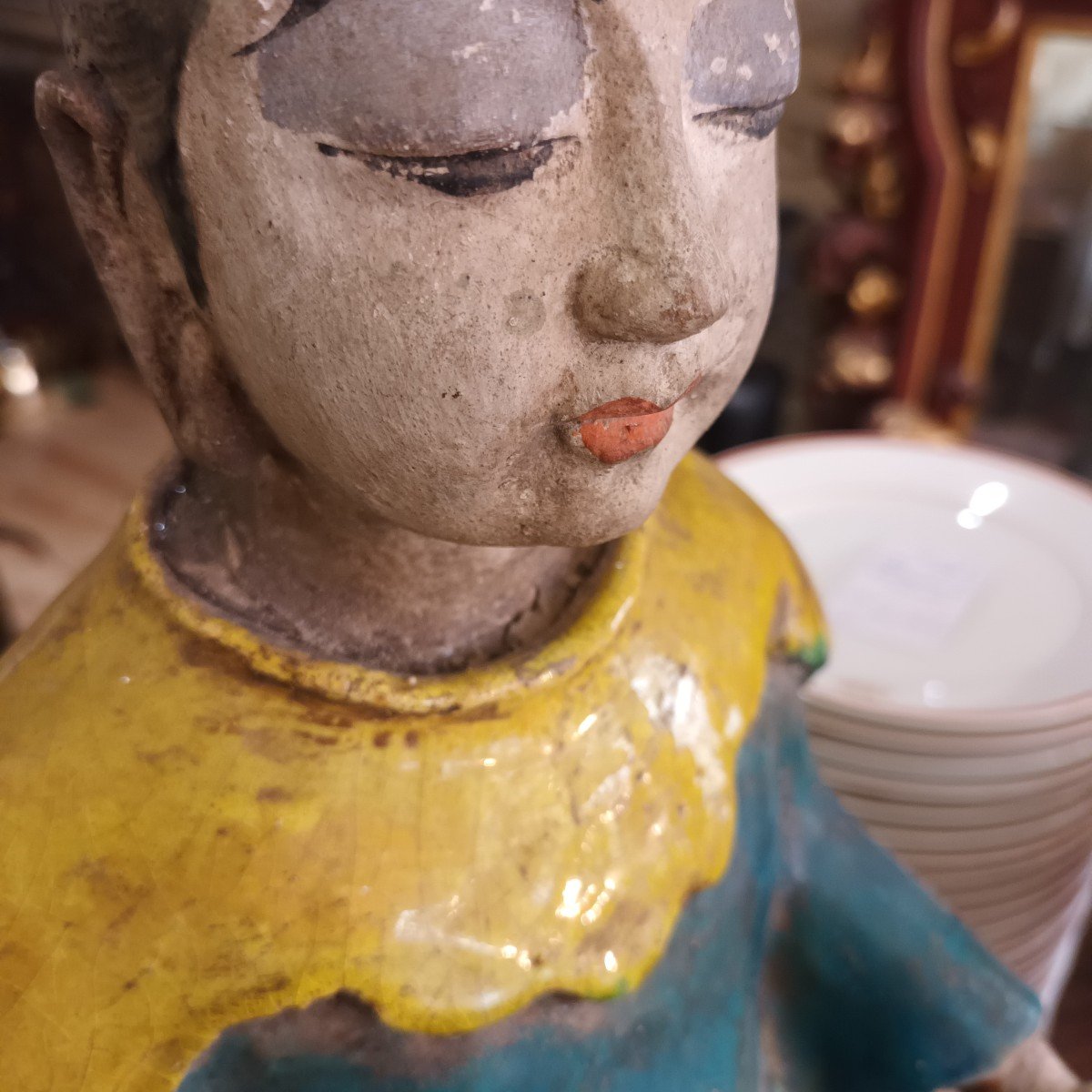 Chine: Grande Statue De Déesse En Terre Cuite 18eme Siècle-photo-7