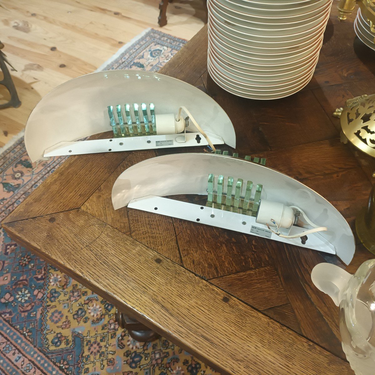 Paire d'Appliques Verre Et Métal , 1980 marque SCE, Modèle Normandie-photo-3