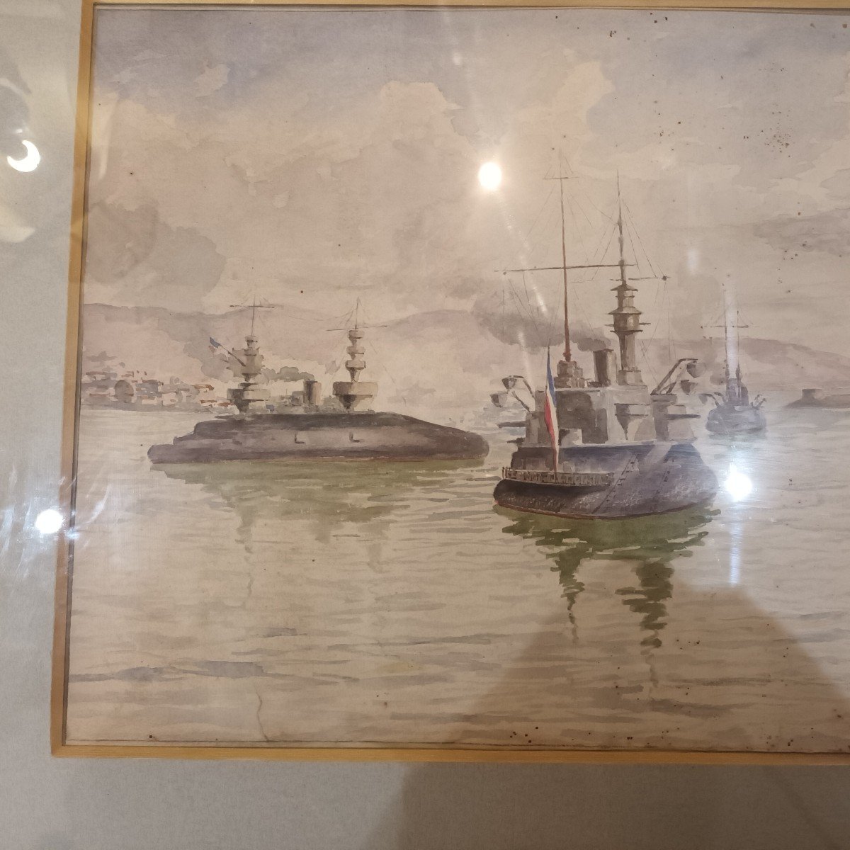 Militaria , Marine : Paire d'Aquarelles "cuirassés à Marseille Ou Toulon" 19eme Siecle -photo-1
