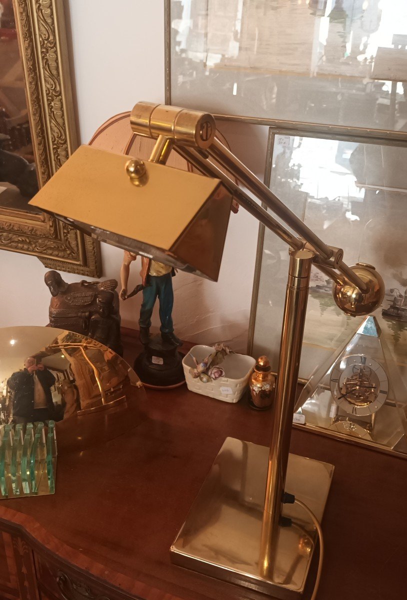 Belle Lampe De Bureau En Laiton Doré  Années 70-photo-3
