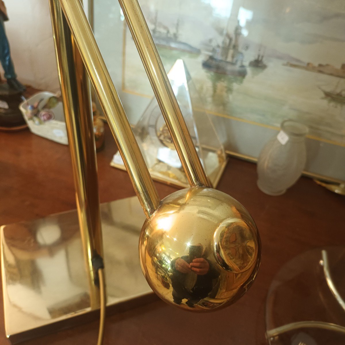 Belle Lampe De Bureau En Laiton Doré  Années 70-photo-1