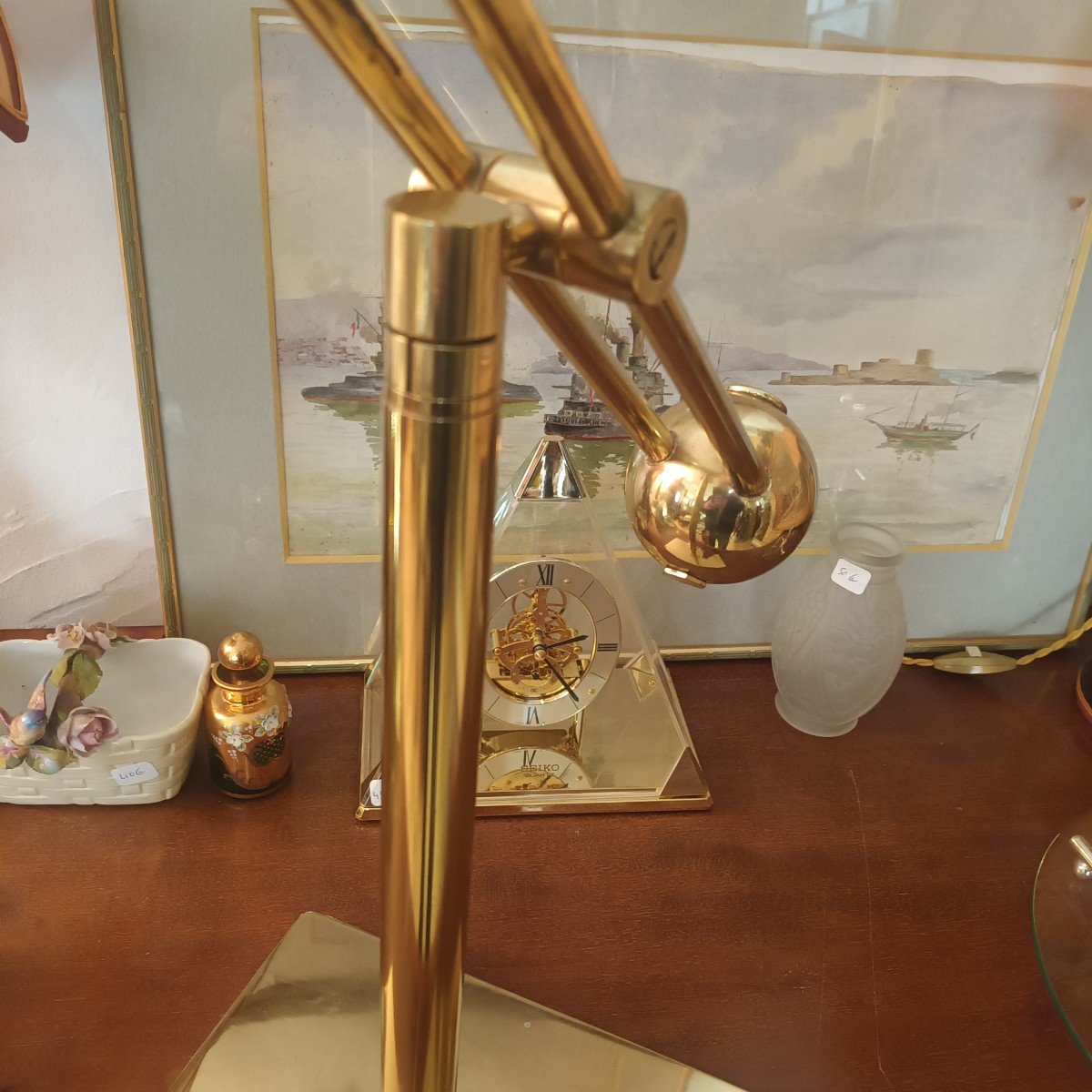 Belle Lampe De Bureau En Laiton Doré  Années 70-photo-4