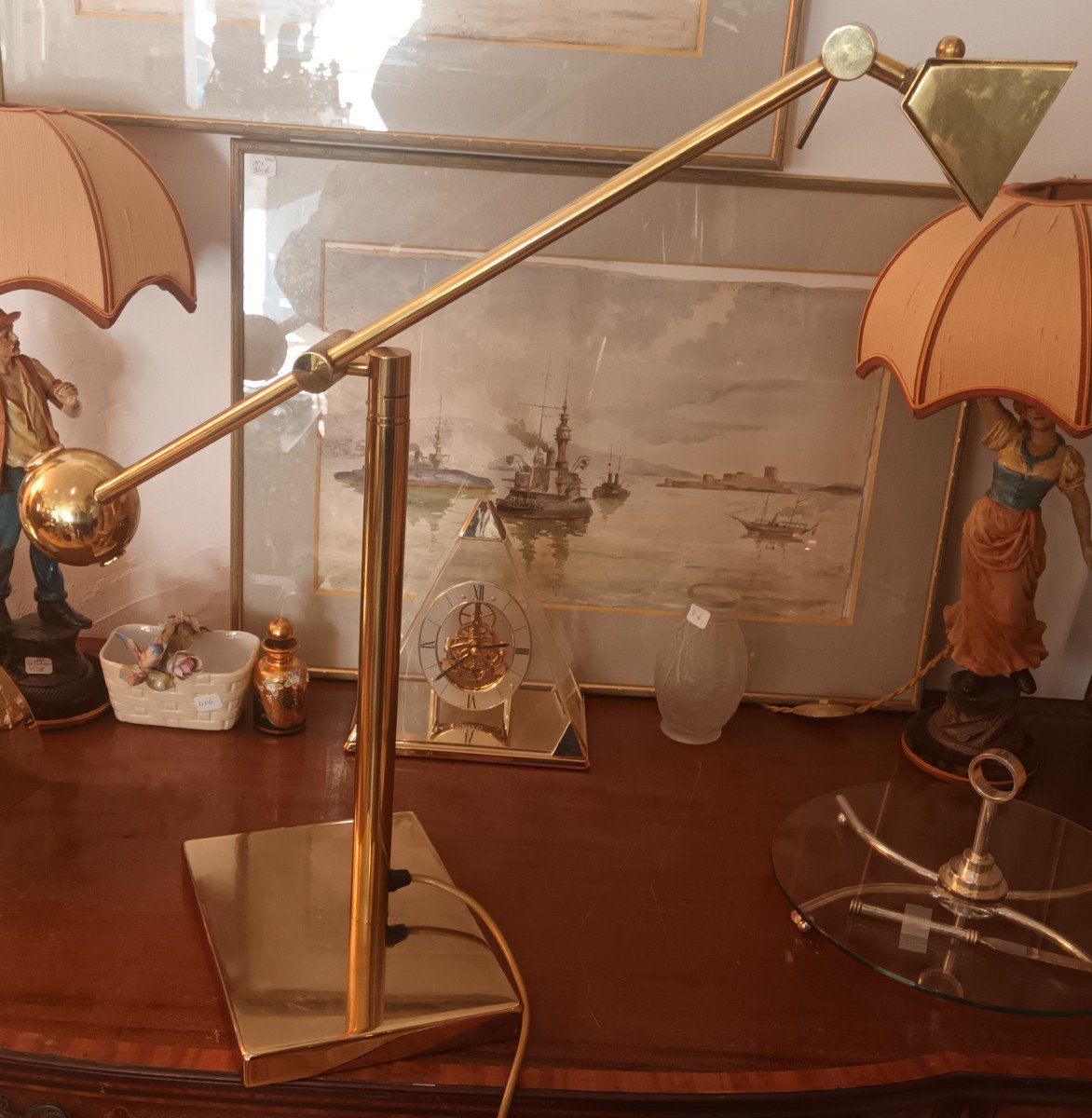 Belle Lampe De Bureau En Laiton Doré  Années 70