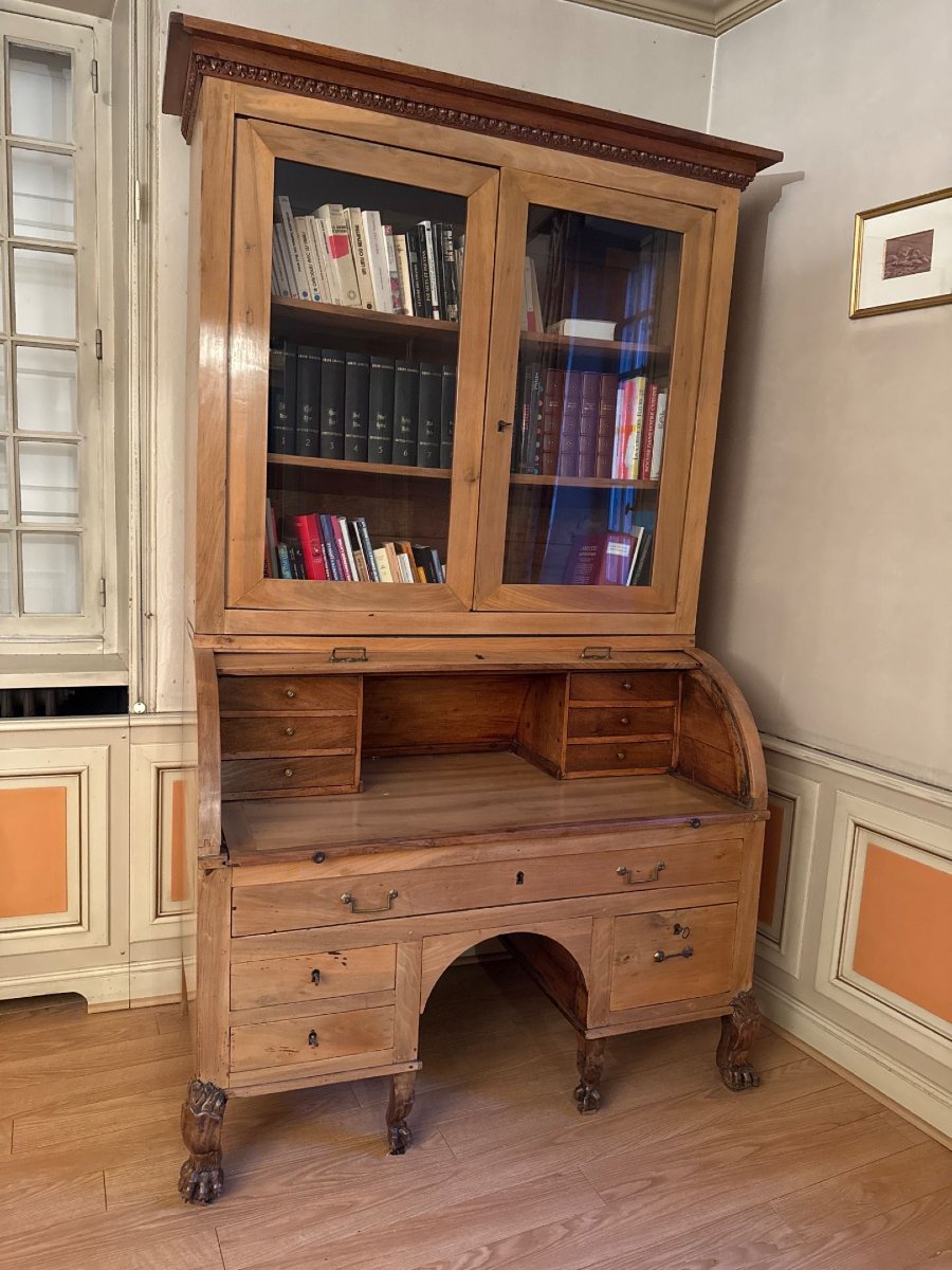 grand bureau à cylindre en ormeau d'époque directoire (début 19eme siècle) -photo-1